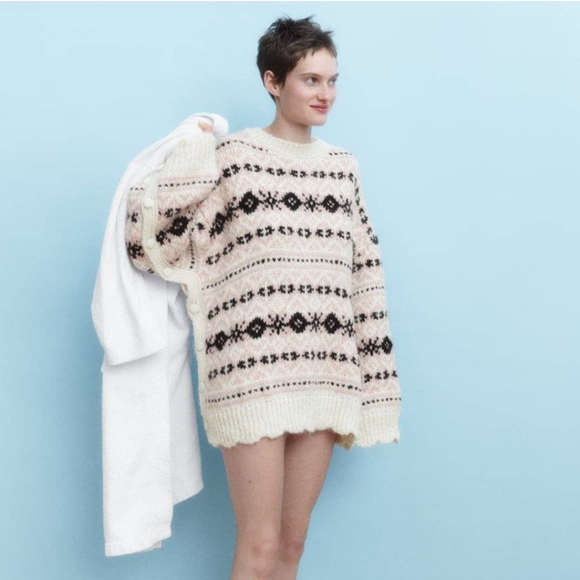 Zara Fair Isla Knit Jacquard Oversized Sweater - Picture 1 of 6
